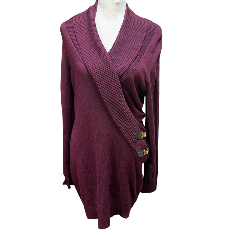 INC International Concepts Buckle Tunic Sweater Port Burgundy Large #776
